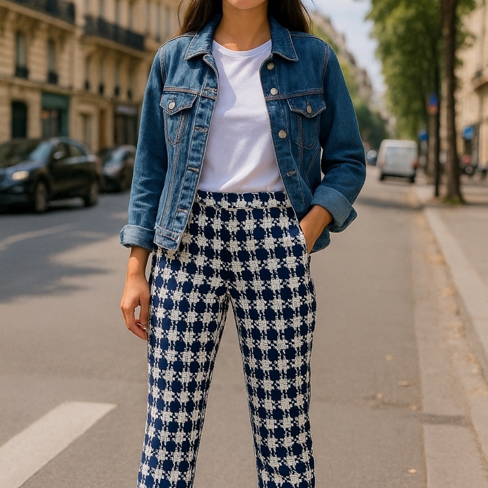 Zara Basic Navy Houndstooth Slim Ankle Pants | Y2… - image 2
